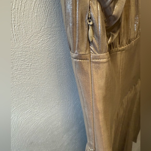 Banana Republic Gold Metallic Pleated Mini Dress NWT 14 New Year’s Eve - Picture 5 of 9